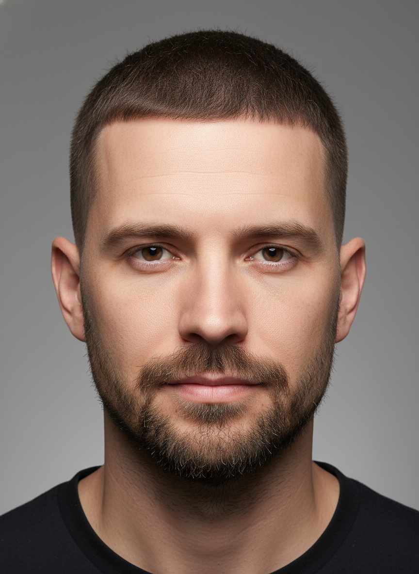 textured buzz cut with fringe