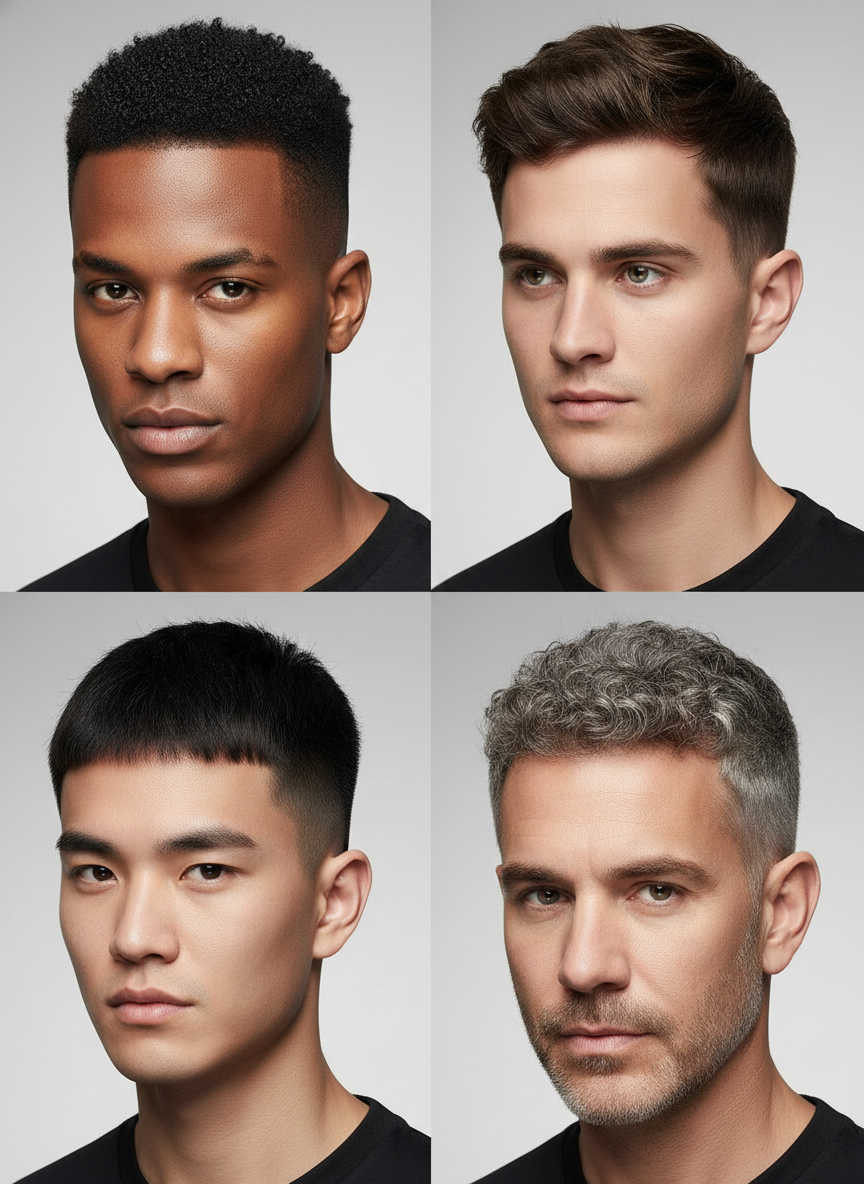 related men's short haircuts including buzz cut taper fade and caesar