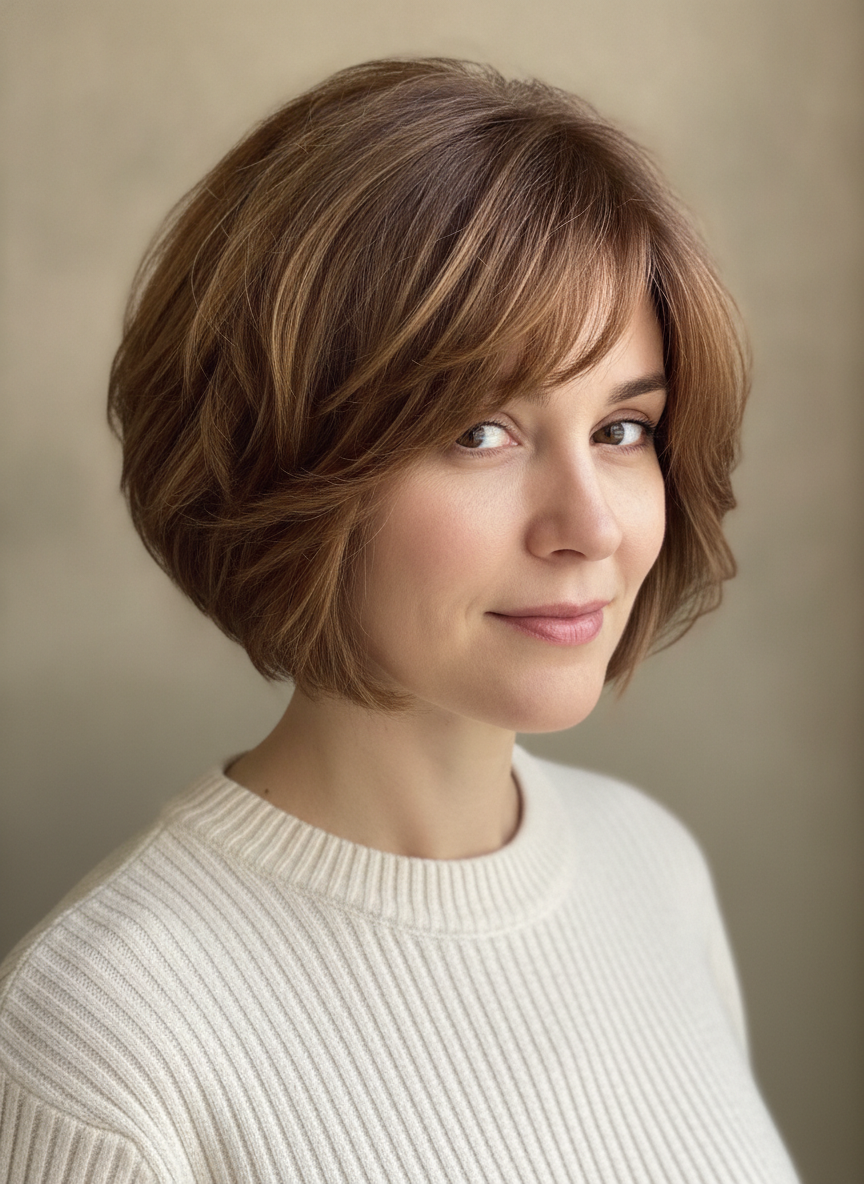 thick hair short layered bob