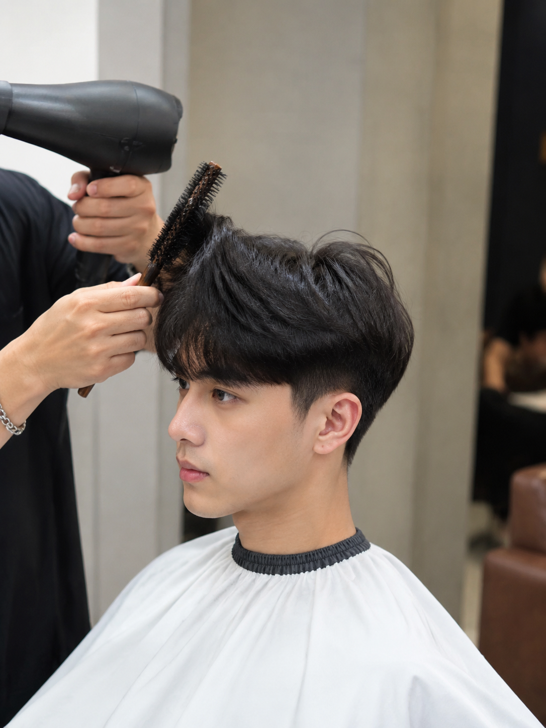 styling two block cut with blow dryer