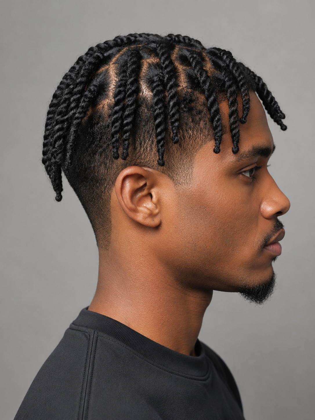 two strand twists on a Black man with clean hairline