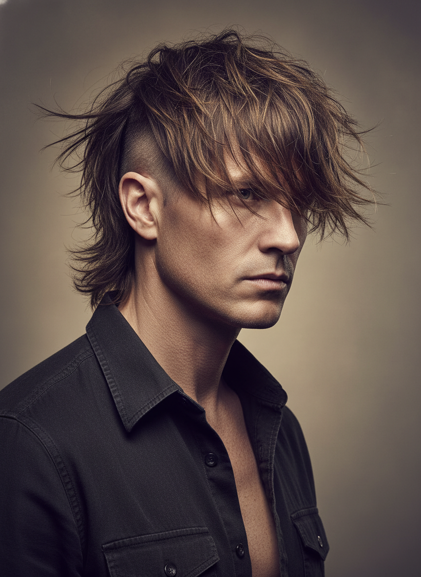 long warrior cut hairstyle with layered rugged texture