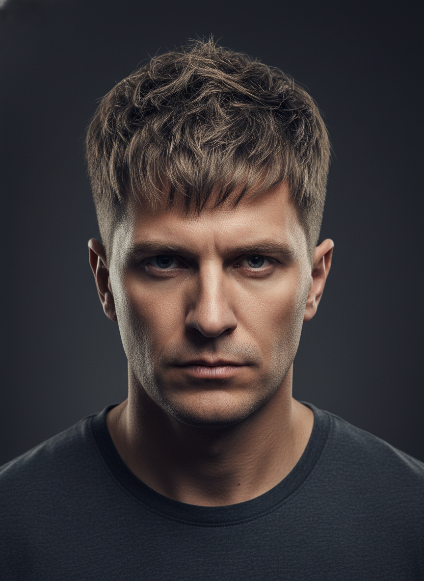 warrior cut hairstyle for men with strong silhouette