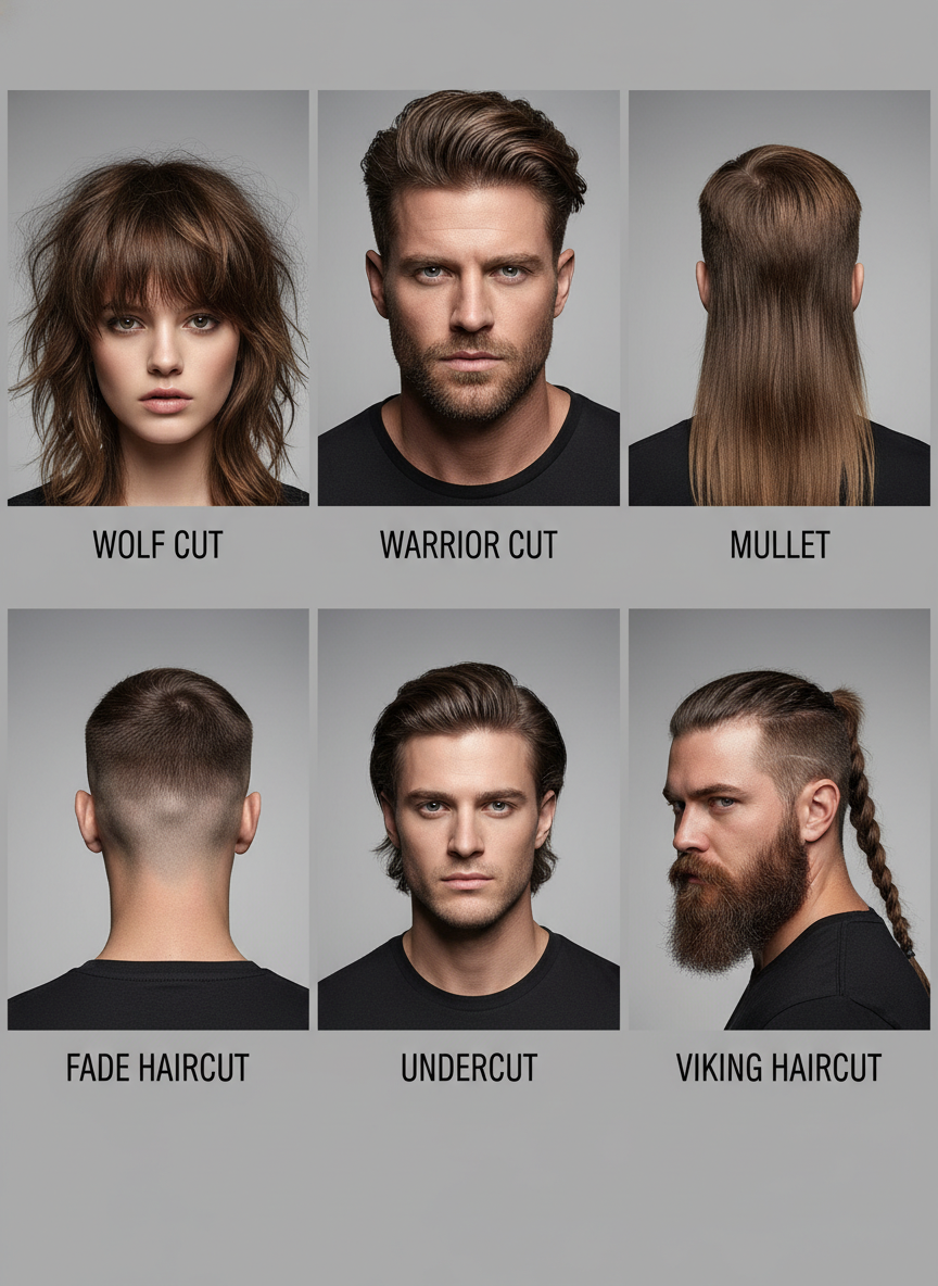 related hairstyles to warrior cut including wolf cut mullet undercut fade and buzz cut