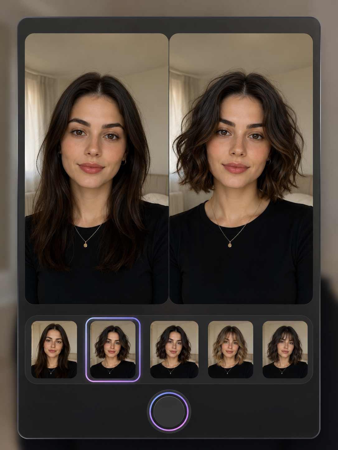 AI wavy bob try on preview on a selfie