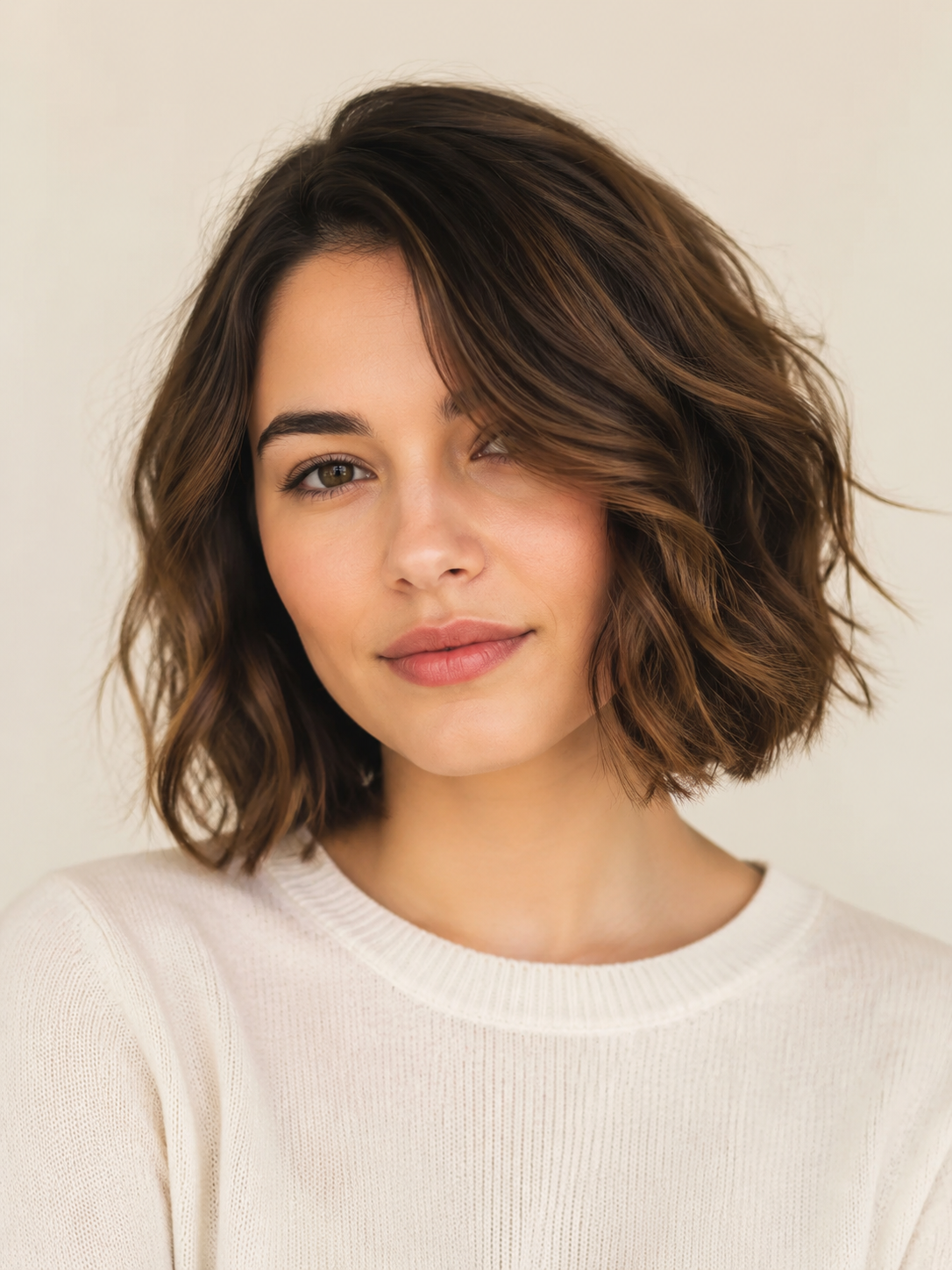 classic wavy bob with soft balanced waves around chin length