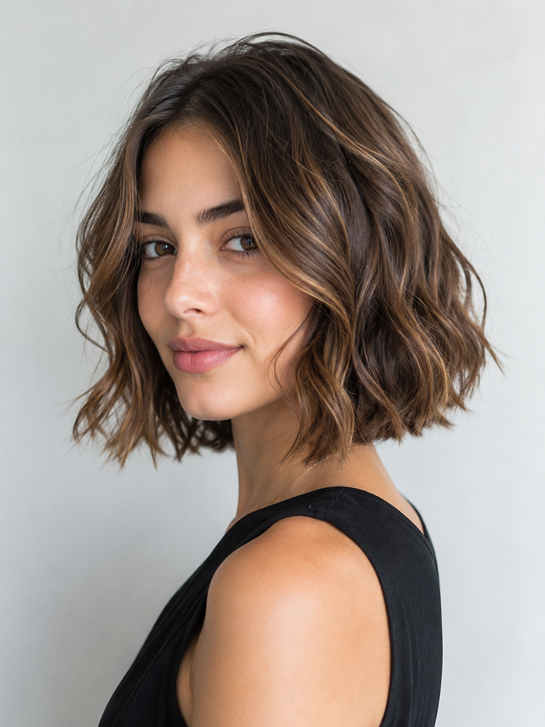 wavy bob hairstyle with soft wave texture and balanced face framing