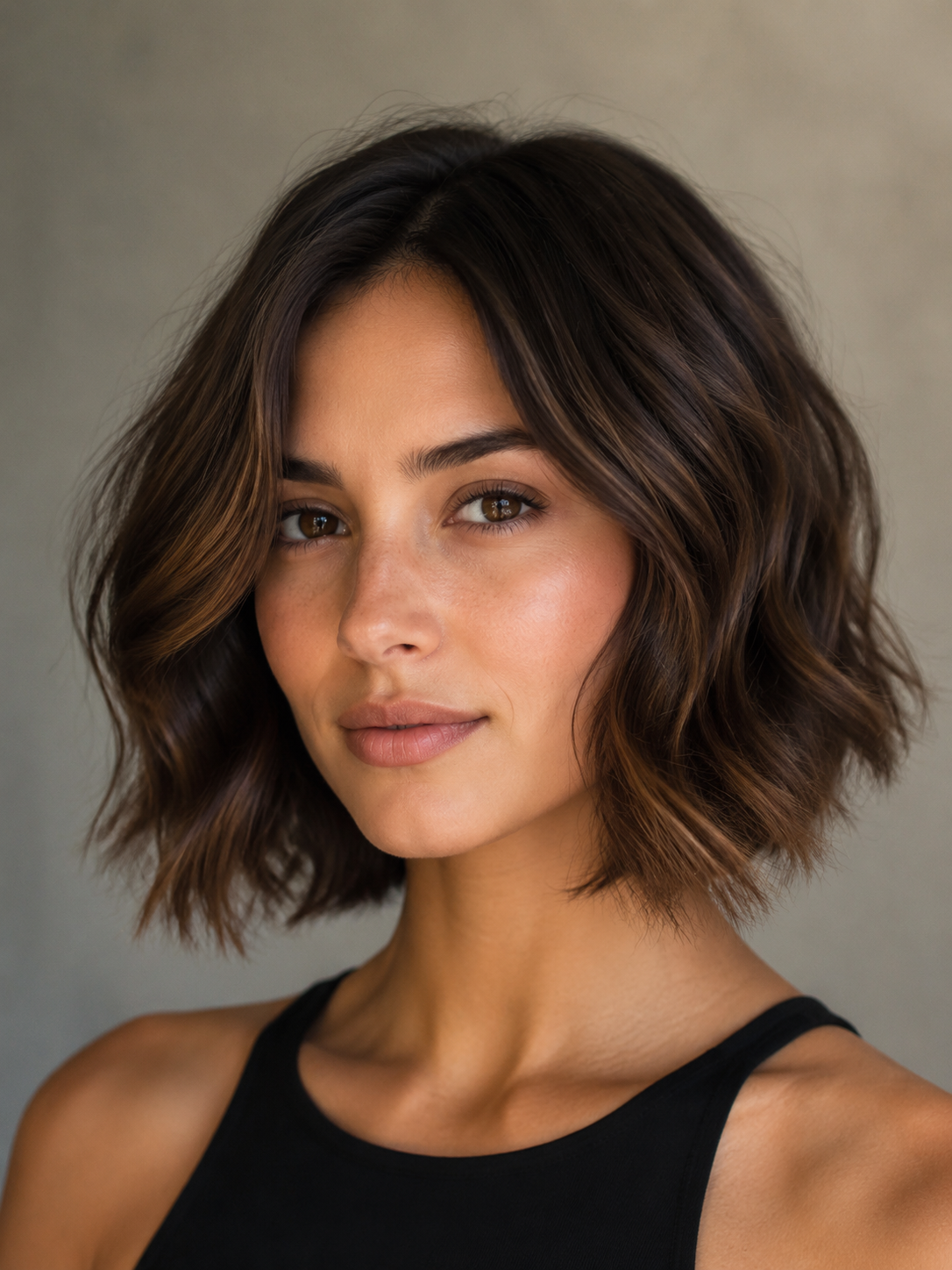 thick hair wavy bob with controlled side volume and movement