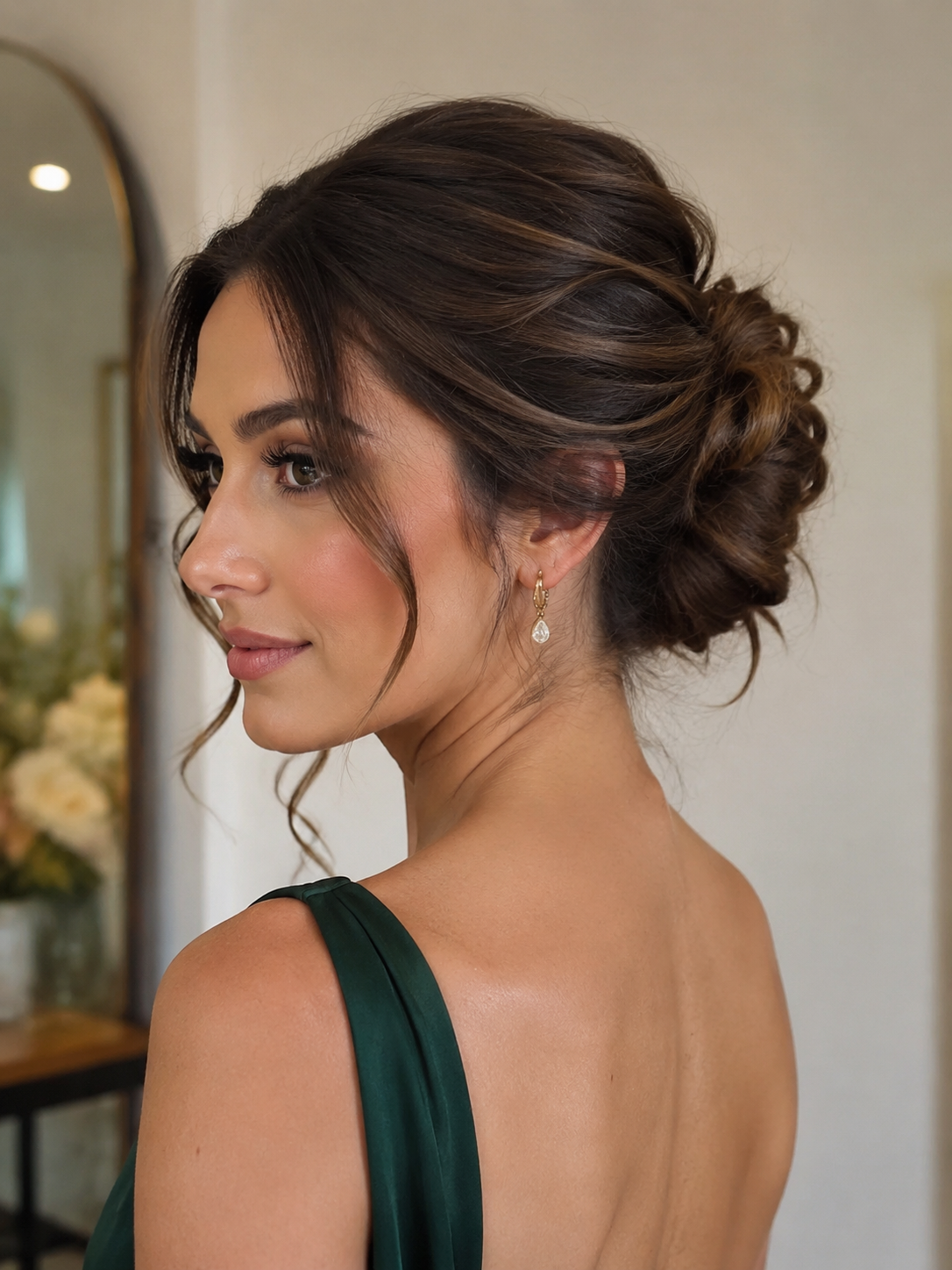 polished messy bun wedding guest hairstyle