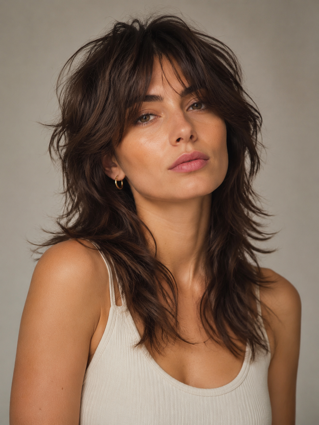 classic wolf cut with shaggy layers and longer back