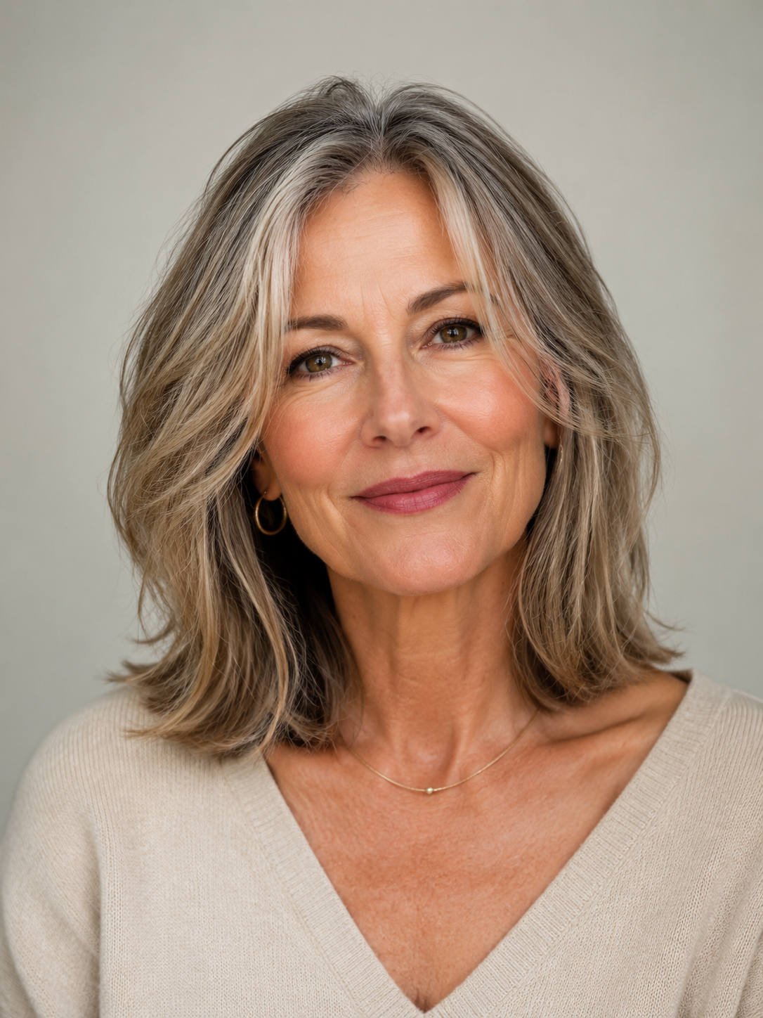 collarbone lob hairstyle for women over 50 with soft movement