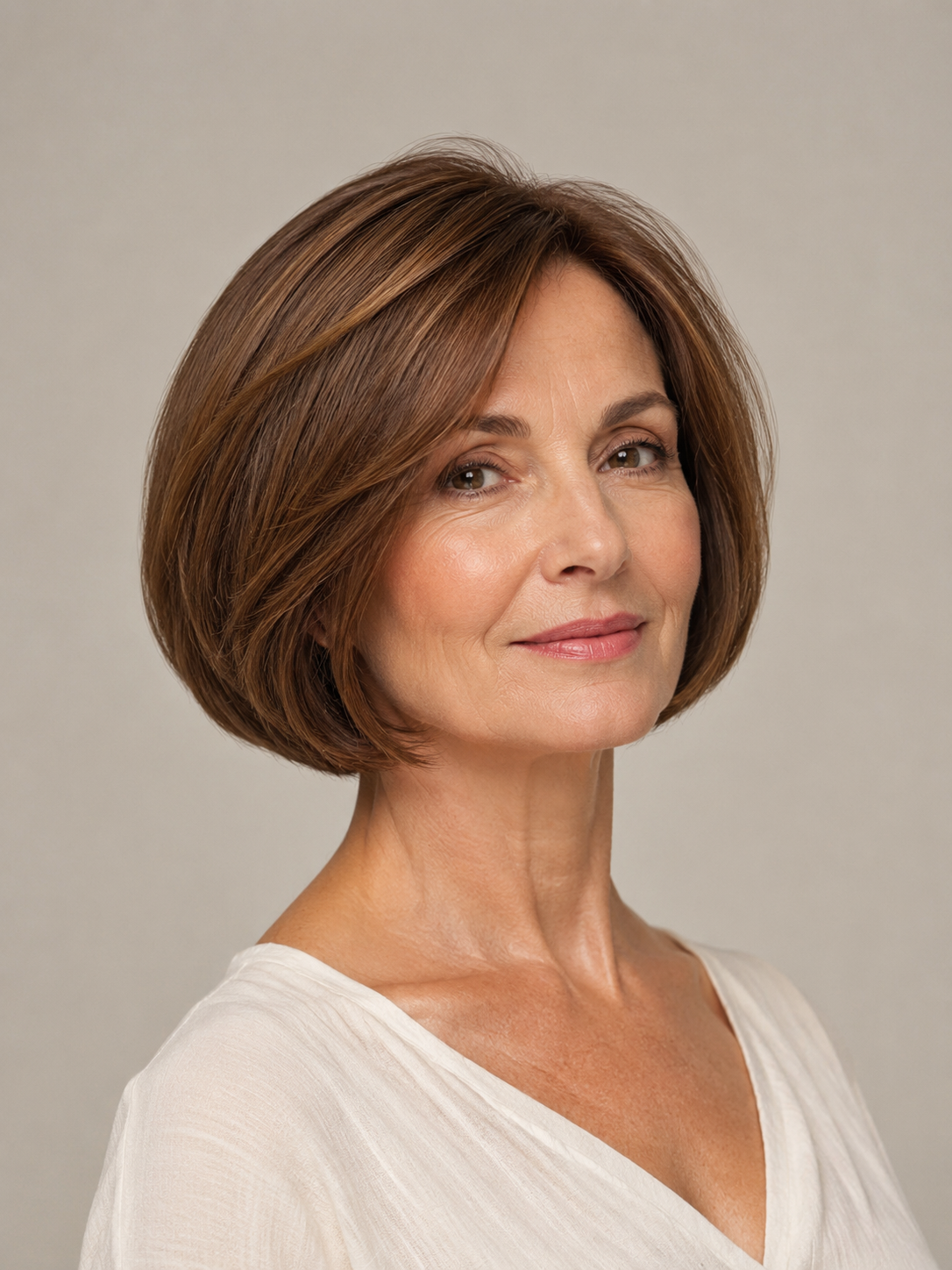 Italian bob hairstyle for women over 50 with rounded volume