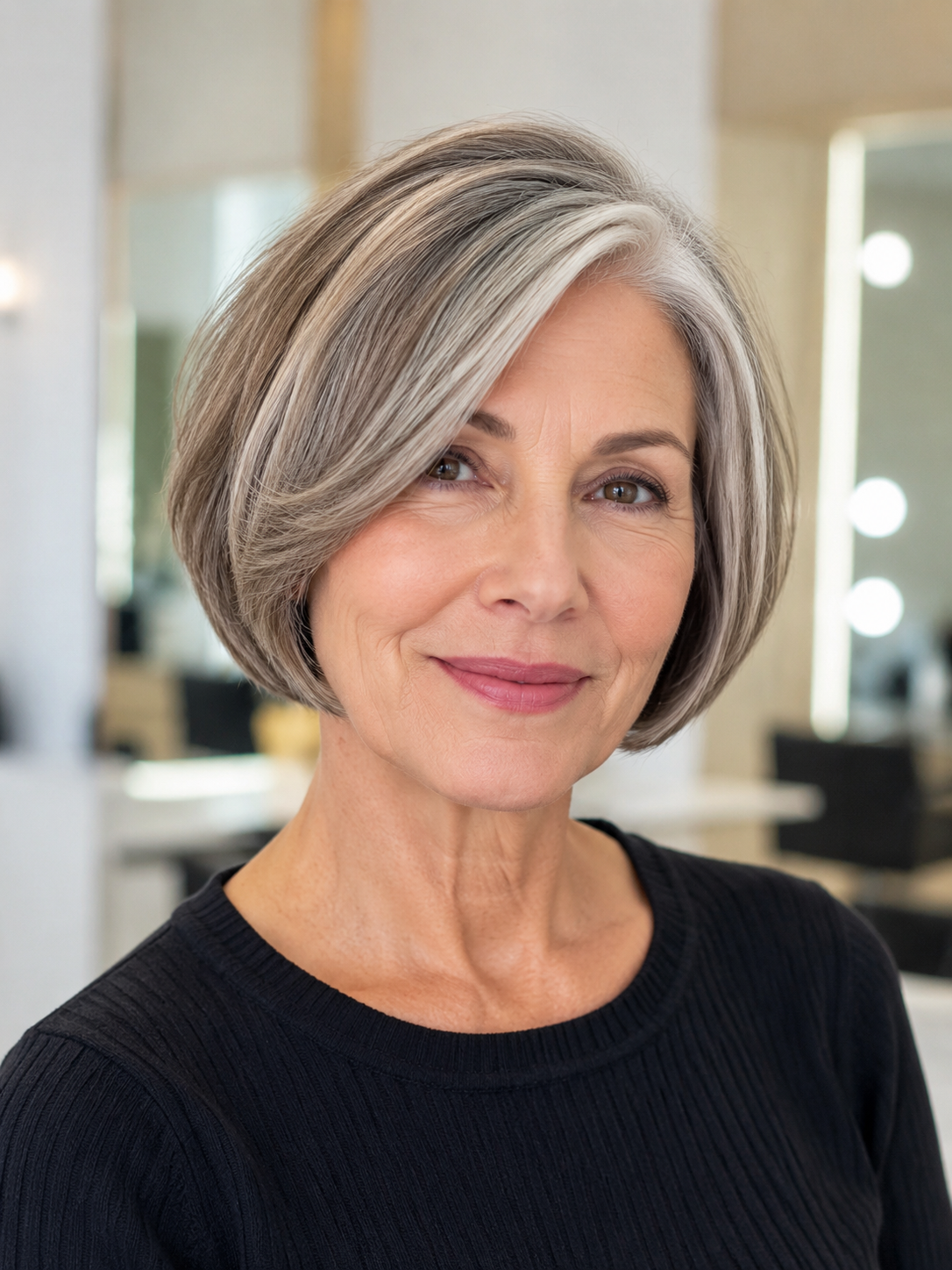 short bob hairstyle for women over 50 with clean jawline shape