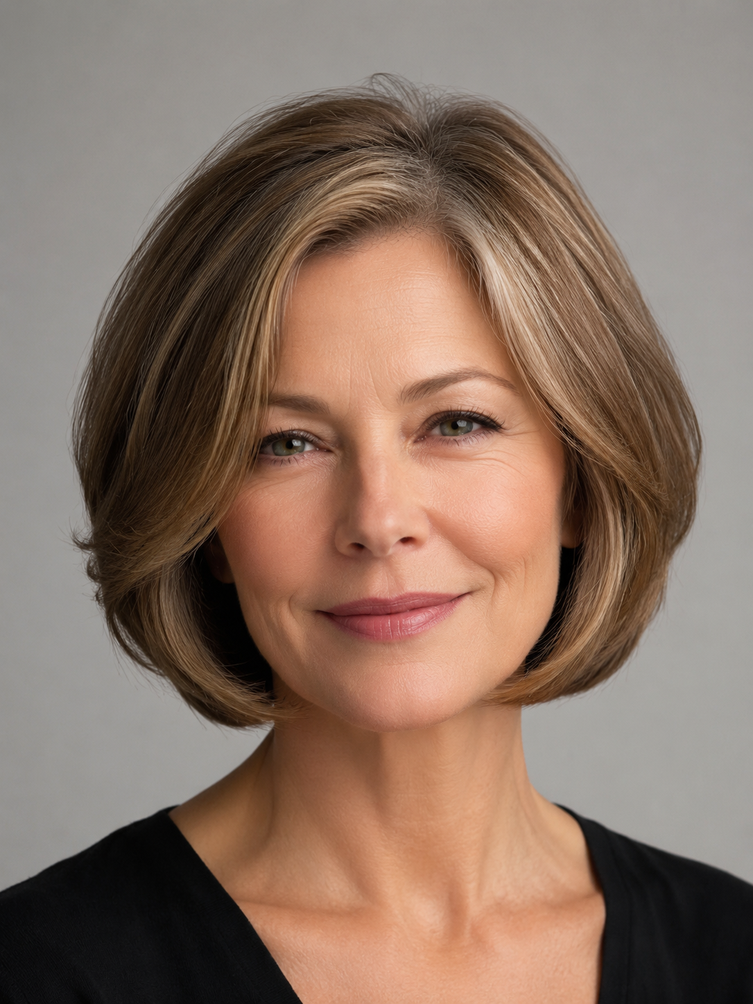 soft bob hairstyle for women over 50 with face-framing ends