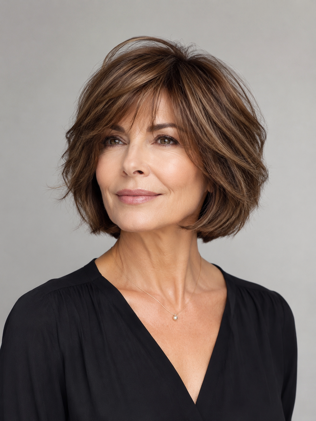 textured bob hairstyle for women over 50 with lifted shape