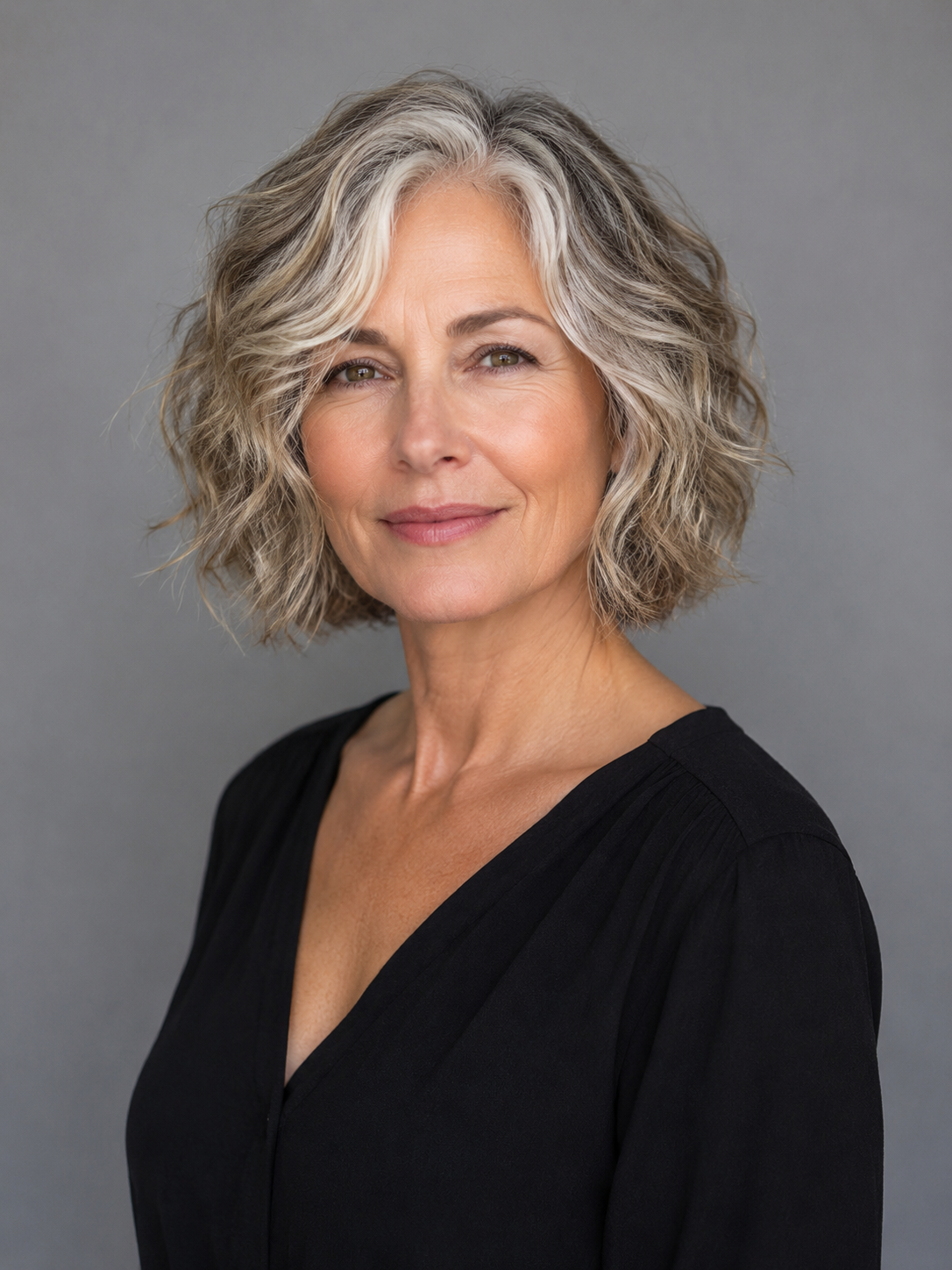 wavy bob hairstyle for women over 50 with natural movement